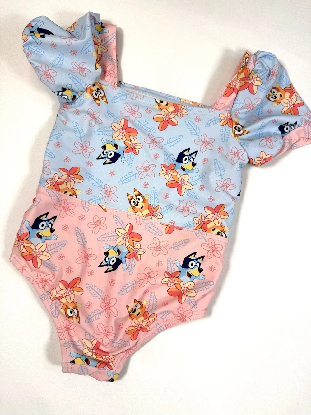 BLUEY Girls Floral Puff Sleeve Swimsuit One Piece 2T Tropical Beach Summer Kids